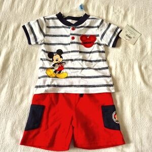 Disney Baby boys size 3/6 months shorts set, white & blue top, red shorts NWT
